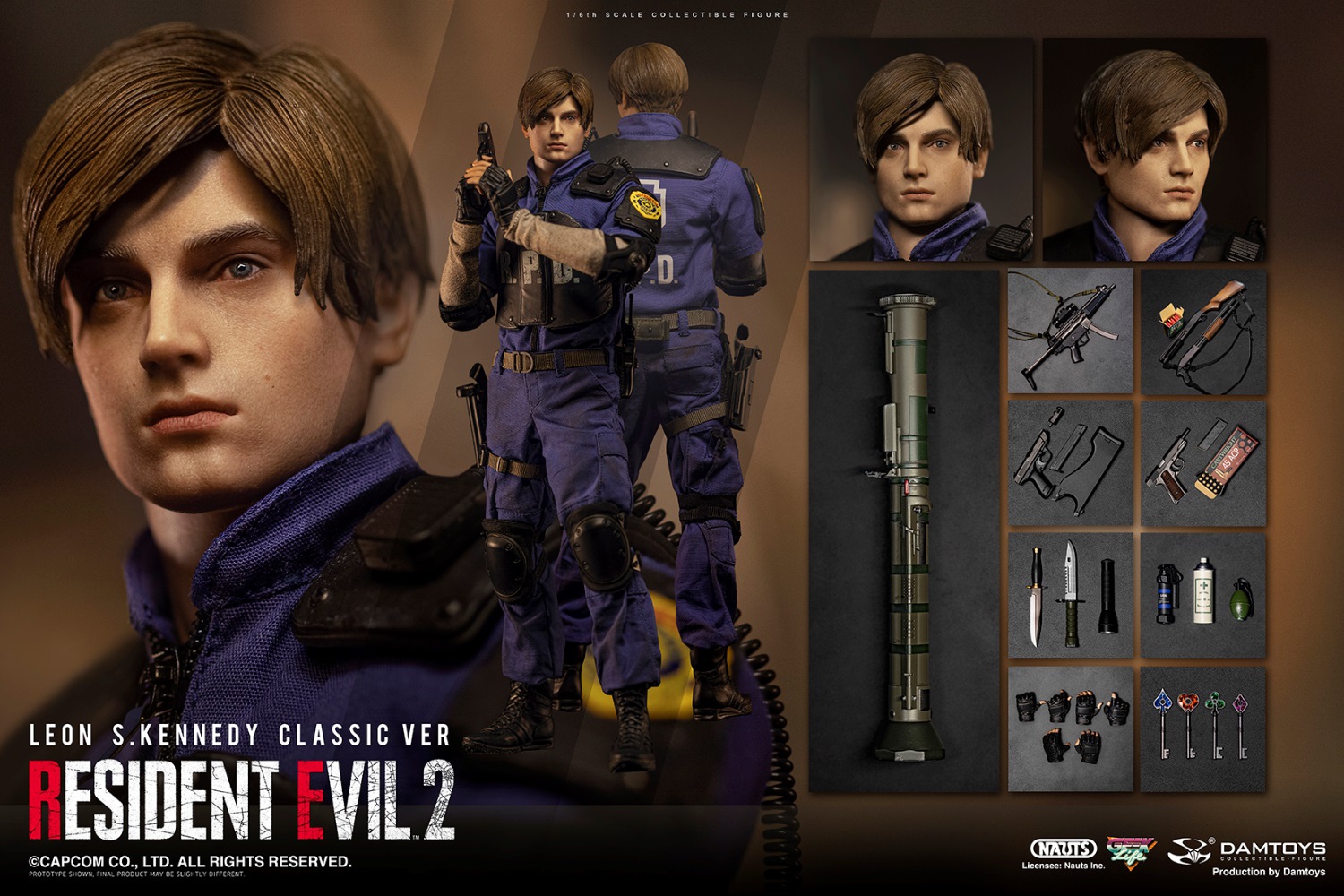Leon S. Kennedy (Classic Ver.) - NAUTS X DAMTOYS 1/6th Scale Resident Evil 2 -superhero-scifi-robot Sales 2023 ve20B77y1656091591